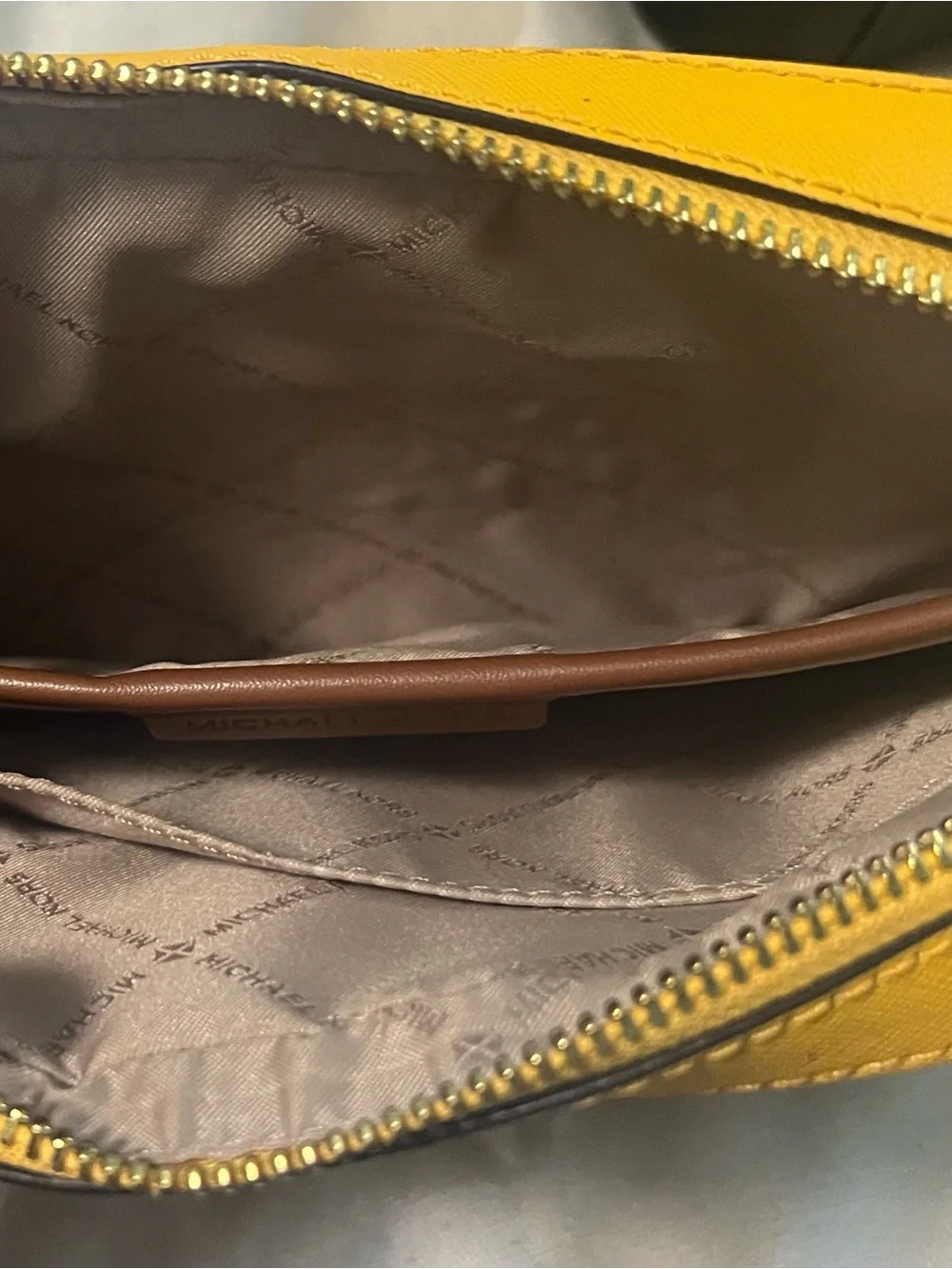 Michael Kors Yellow and Brown Leather Chain-Accent Crossbody